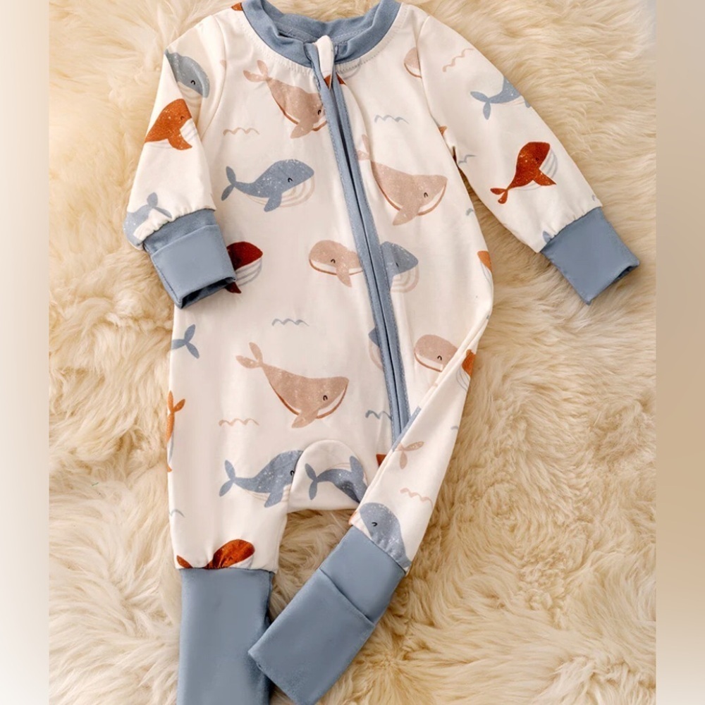 Bamboo Convertible Two Way Zippered Sleeper Whales